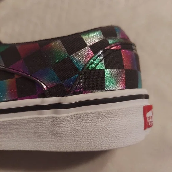 Vans Womens Iridescent Rainbow Checkerboard Classic Slip-On Sneakers Size 8.5 - Picture 11 of 14